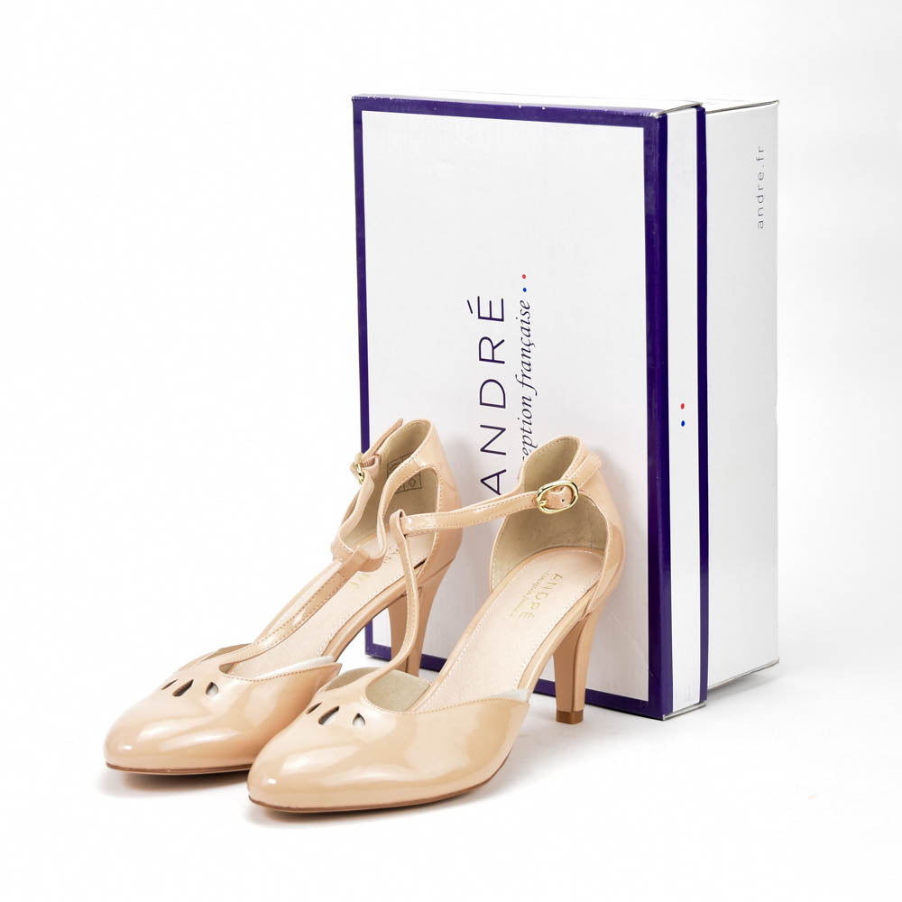 ANDRÉ ESCARPINS  FEMME FALBALETTE CUIR NUDE 52134678608