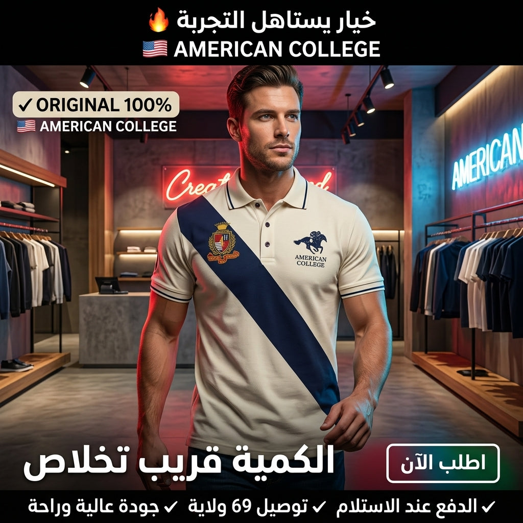 American College Polo pour Homme AC542-BLACK