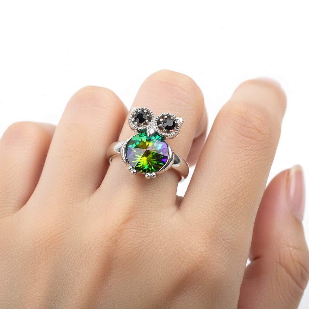 bague pierre hibou verte reflé