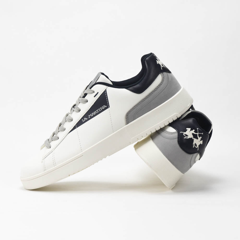 La Martina Cup Leather Sneakers White Blue LFM252-001-A00-A2