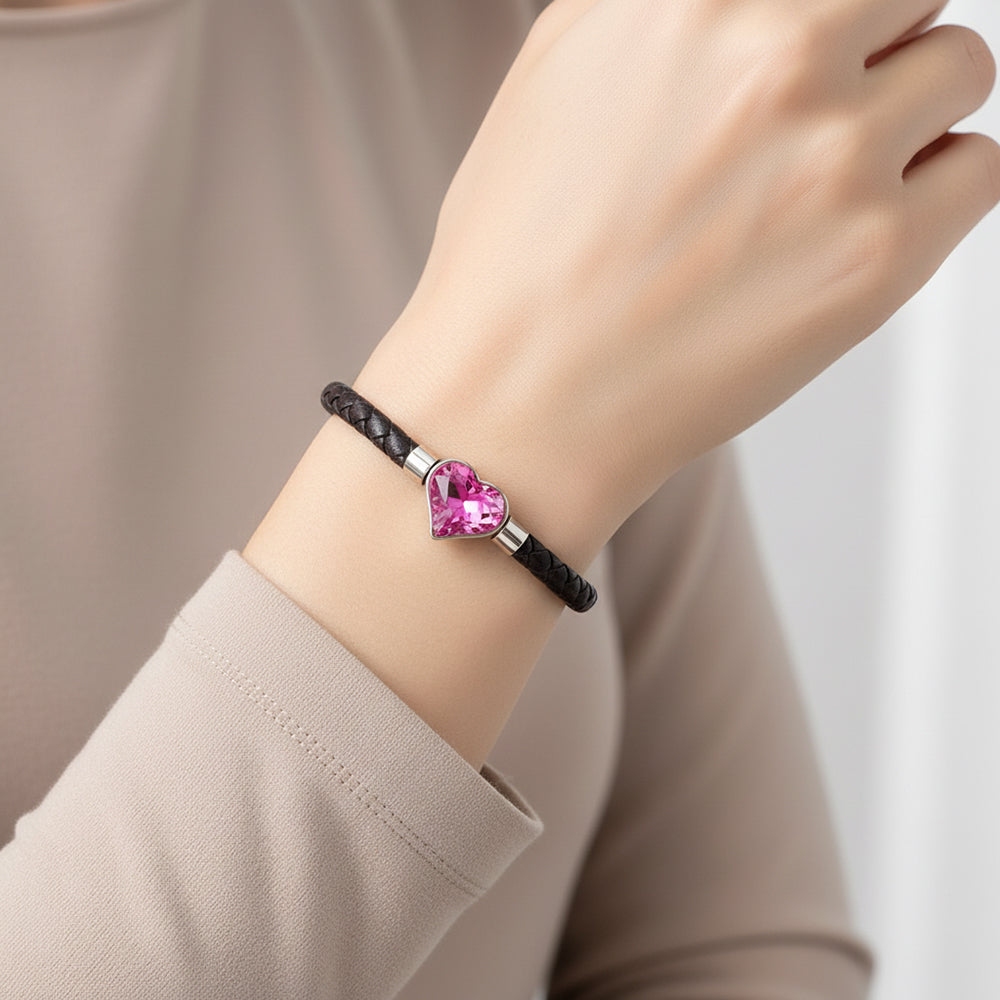 Bracelet cuir cœur rose
