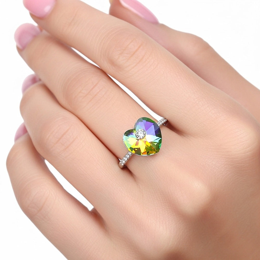 bague coeur verte reflé