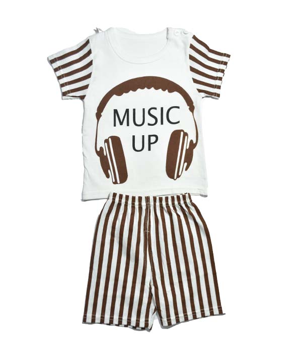 ENSEMBLE BLANC MOTIF -MUSIC UP - MARRON 4300