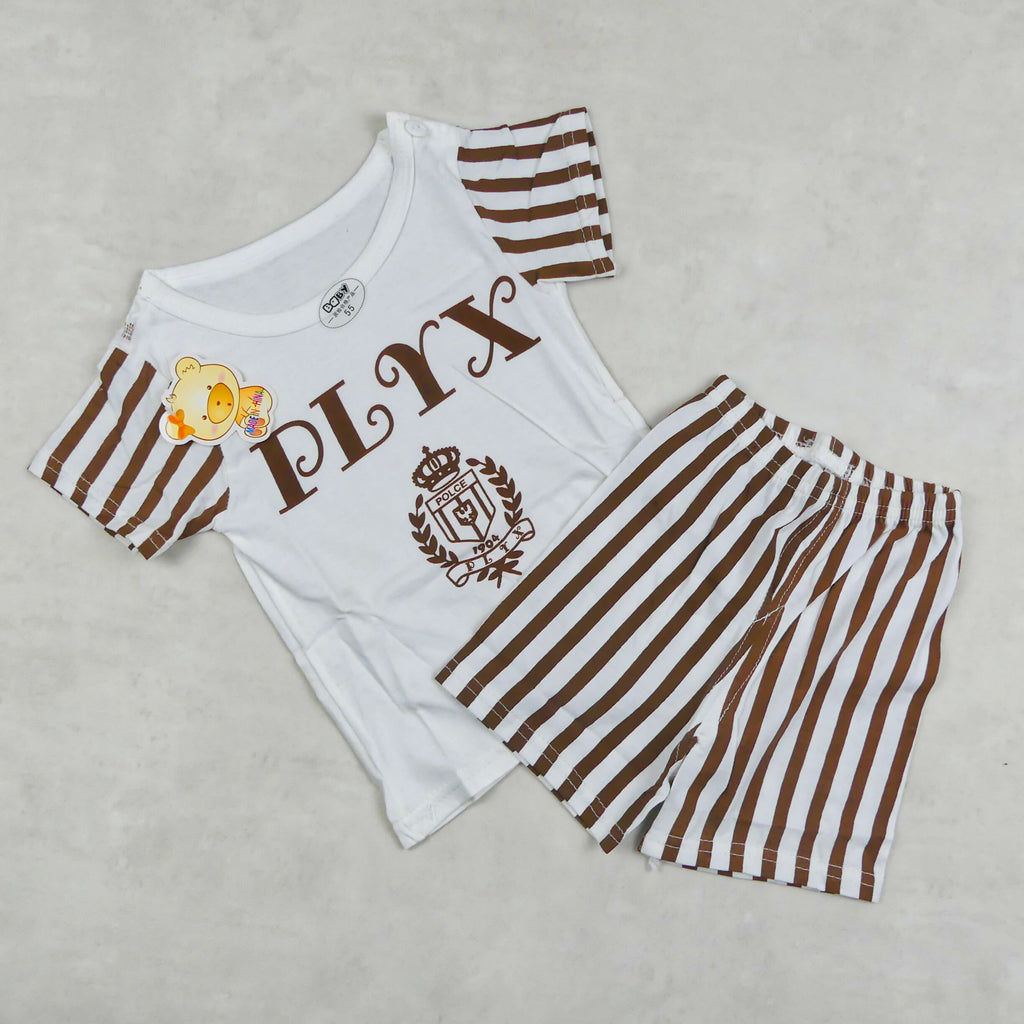 ENSEMBLE BLANC ET MARRON MOTIF PLYX 4313