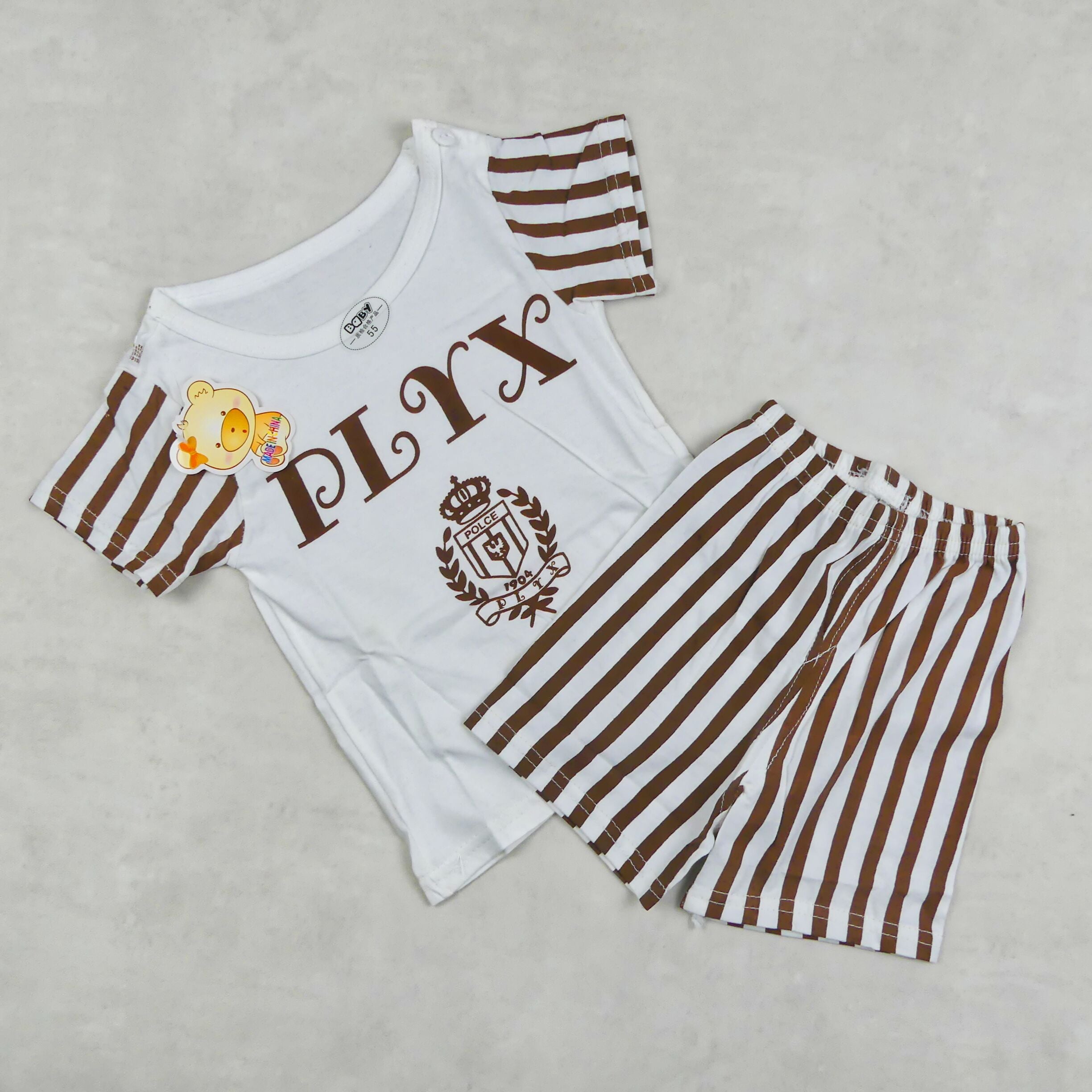 ENSEMBLE BLANC ET MARRON MOTIF PLYX 4313