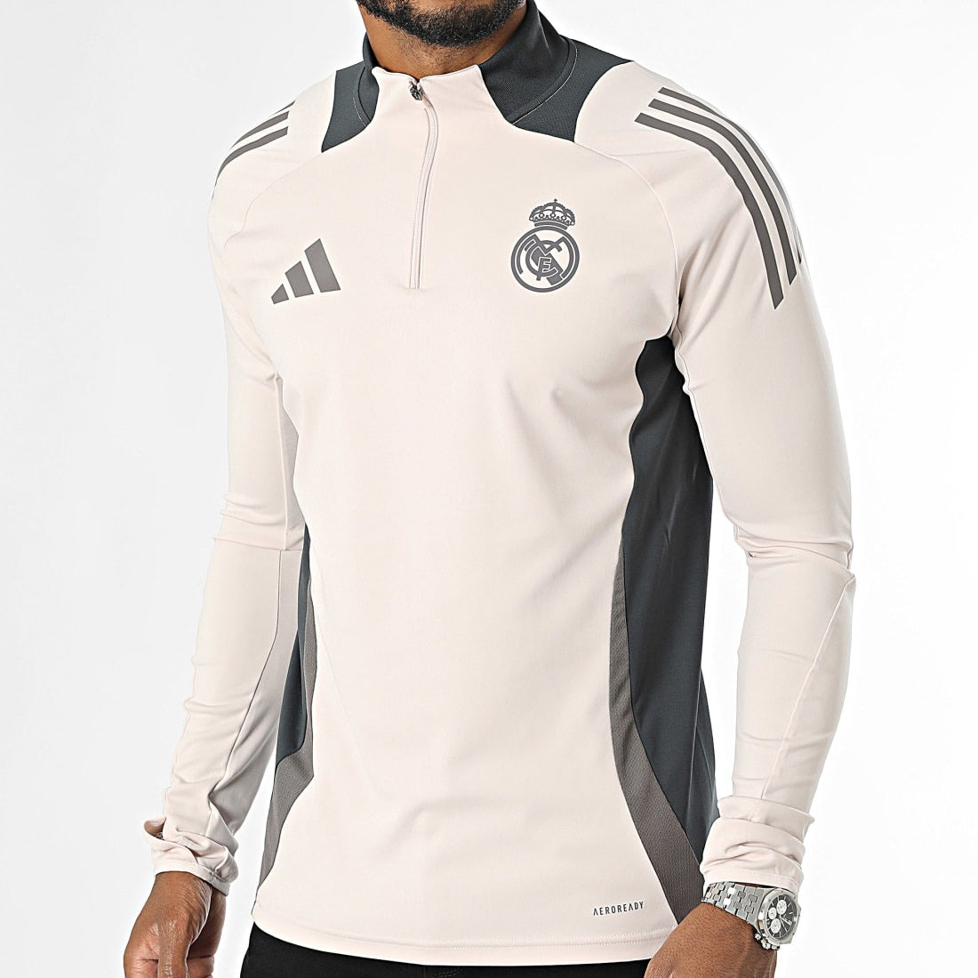 Tee Shirt Manches Longues A Bandes Real Madrid IT5133 Beige Gris IT5133