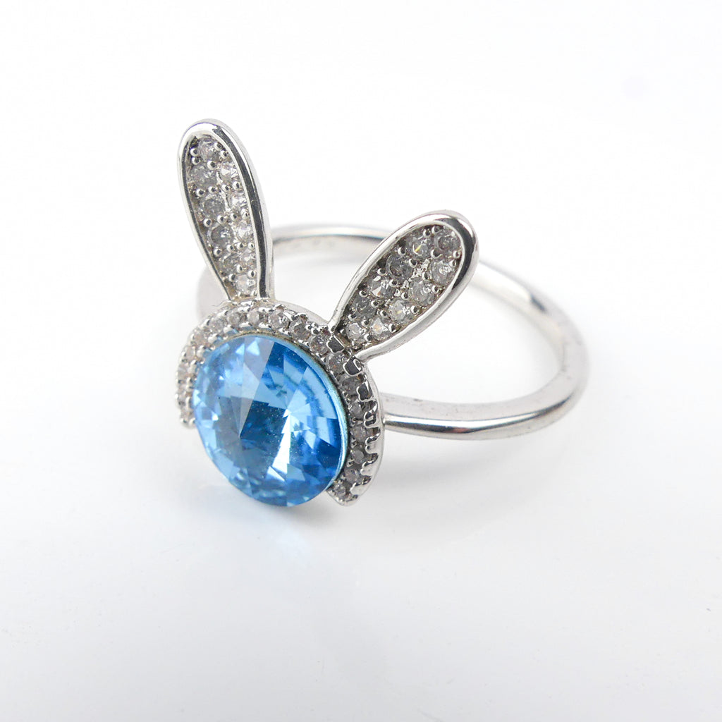 bague lapin bleu -argent-