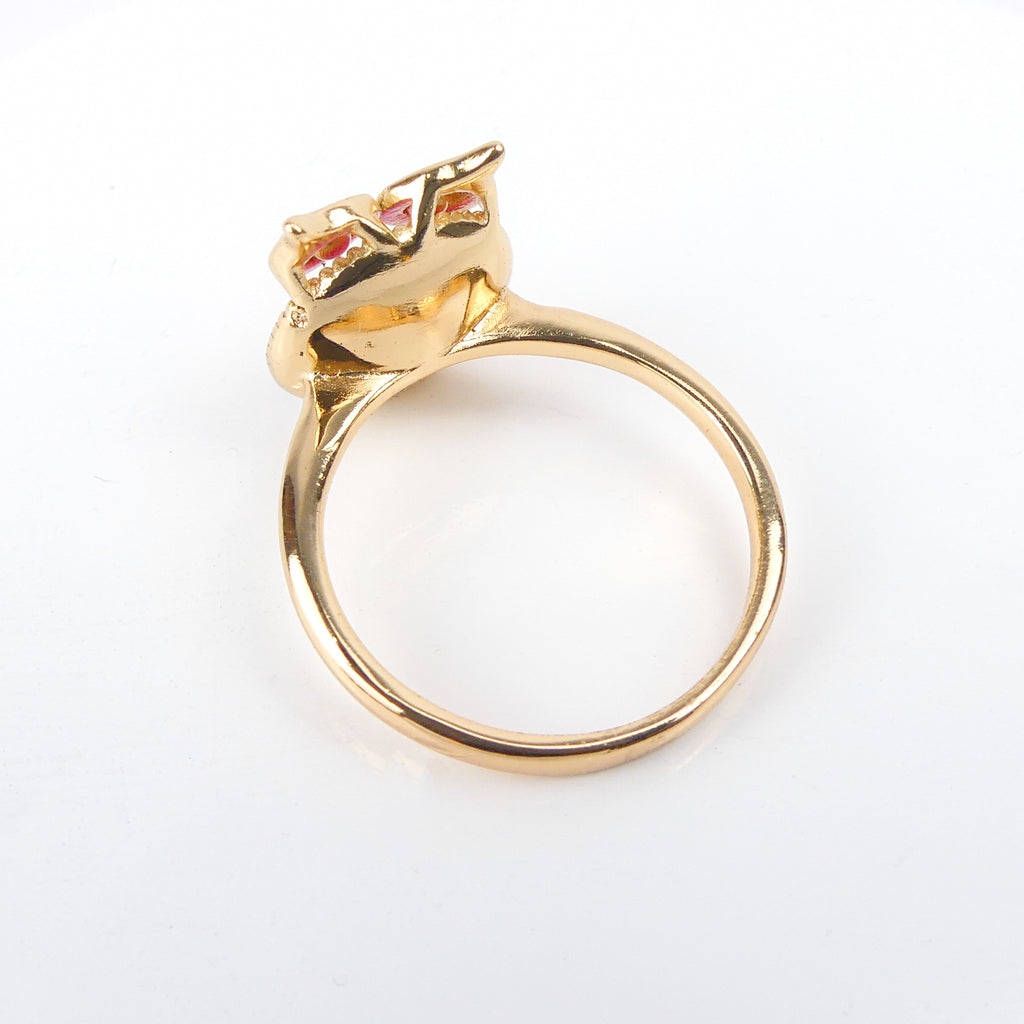 bague plaqué or pierre hibou ronde rose