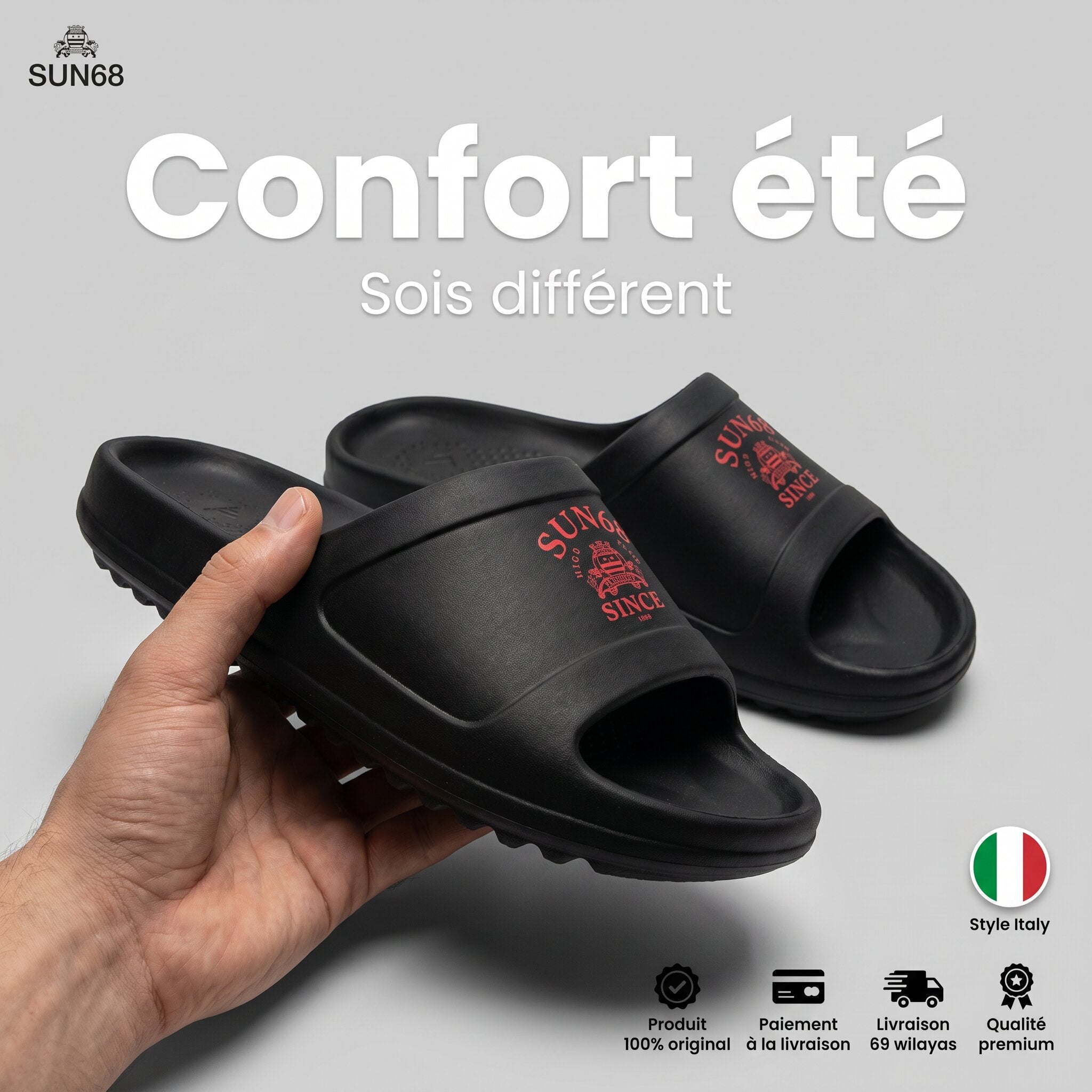 SUN68 Slippers Monoblock X36113-1110-NERO-ROSSO