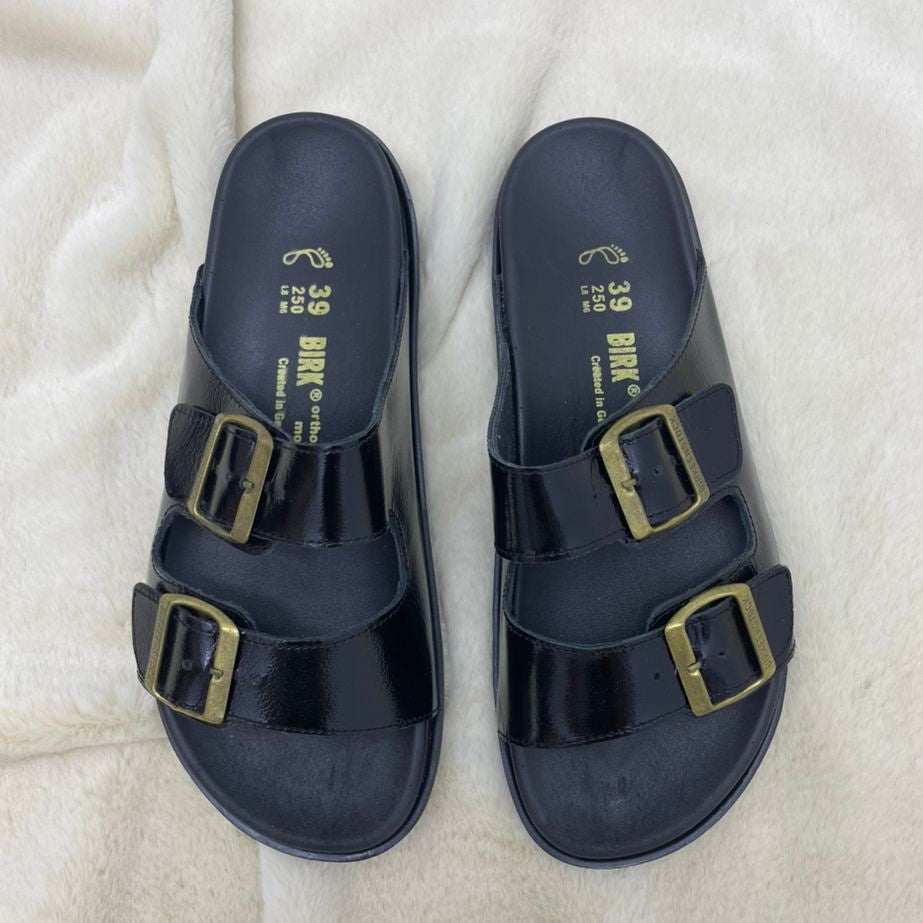 Sandales femme noir cuir glacé