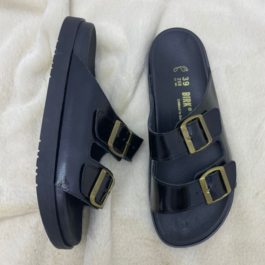 Sandales femme noir cuir glacé