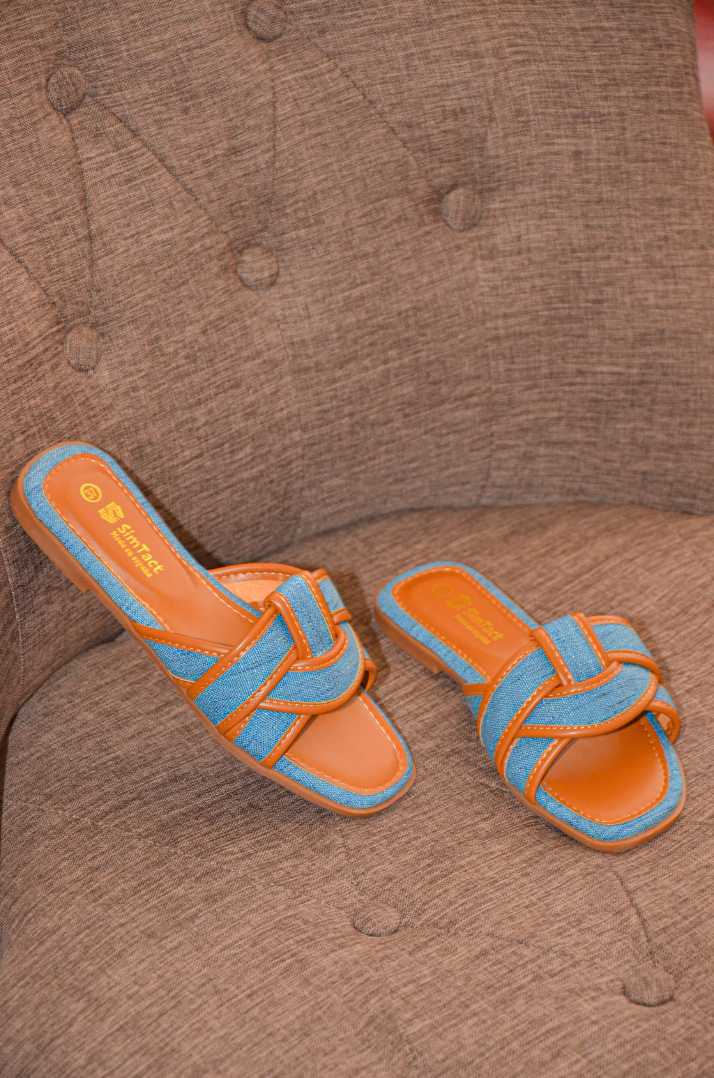 Sandales femme bleu et camel