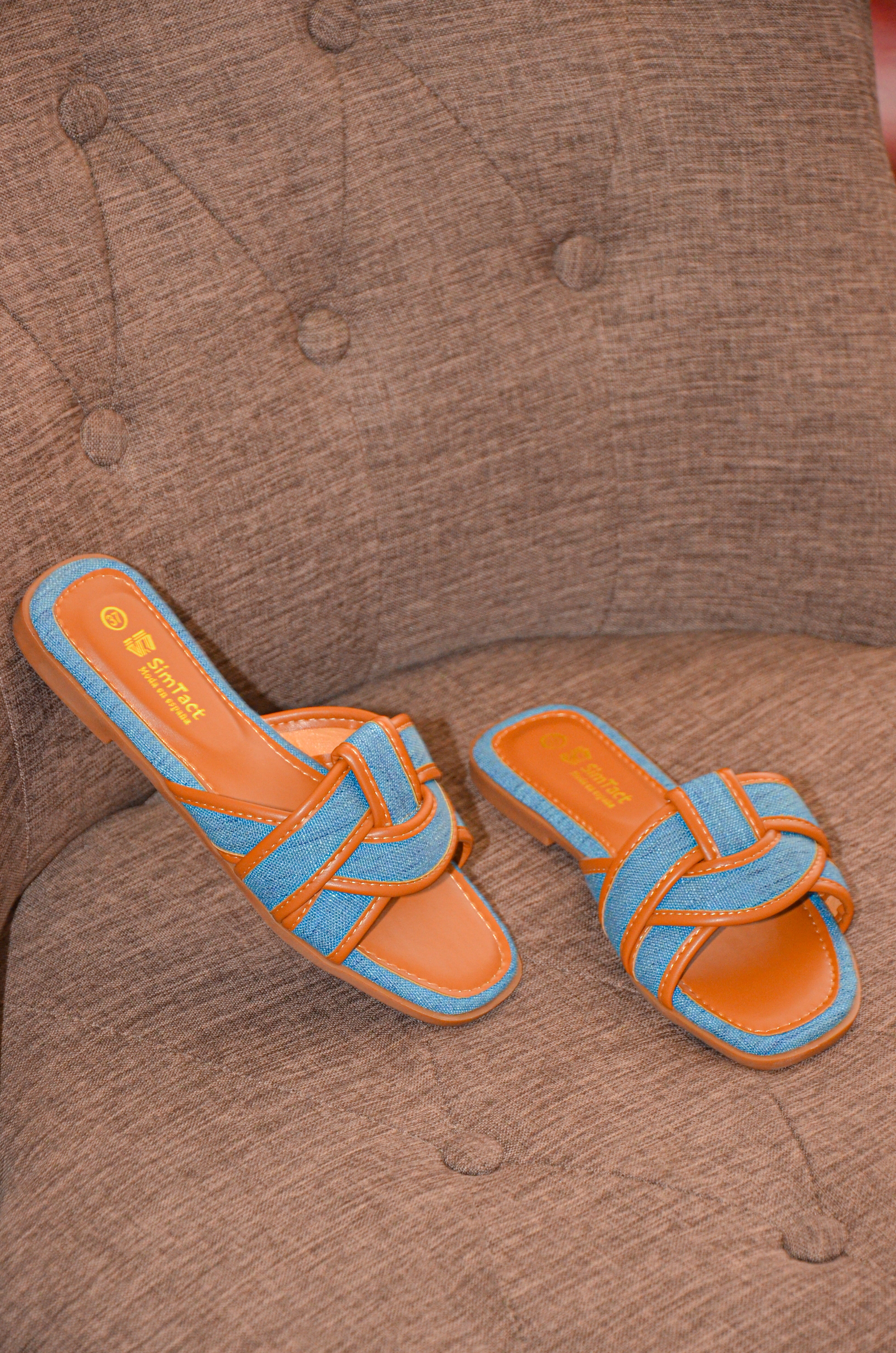 Sandales femme bleu et camel