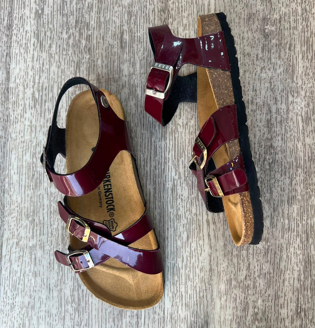 Sandales femme bordeaux vernis