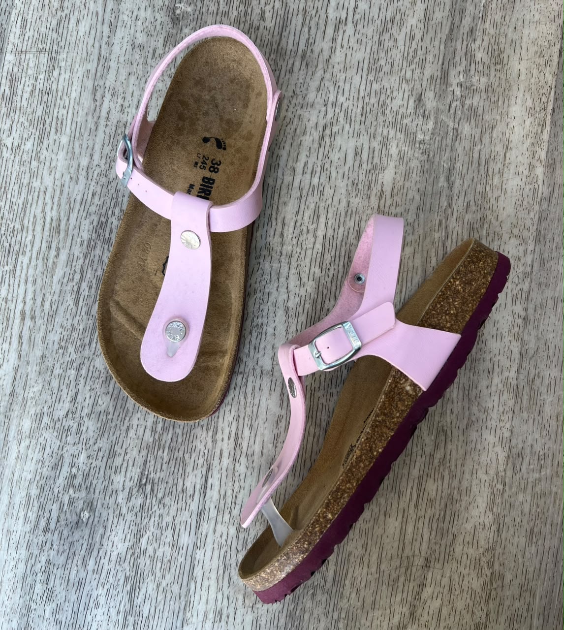 Sandales femme rose et bordeaux