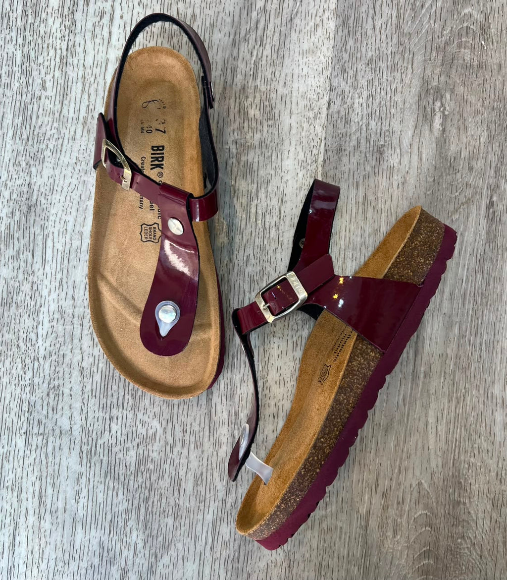 Sandales femme bordeaux vernis