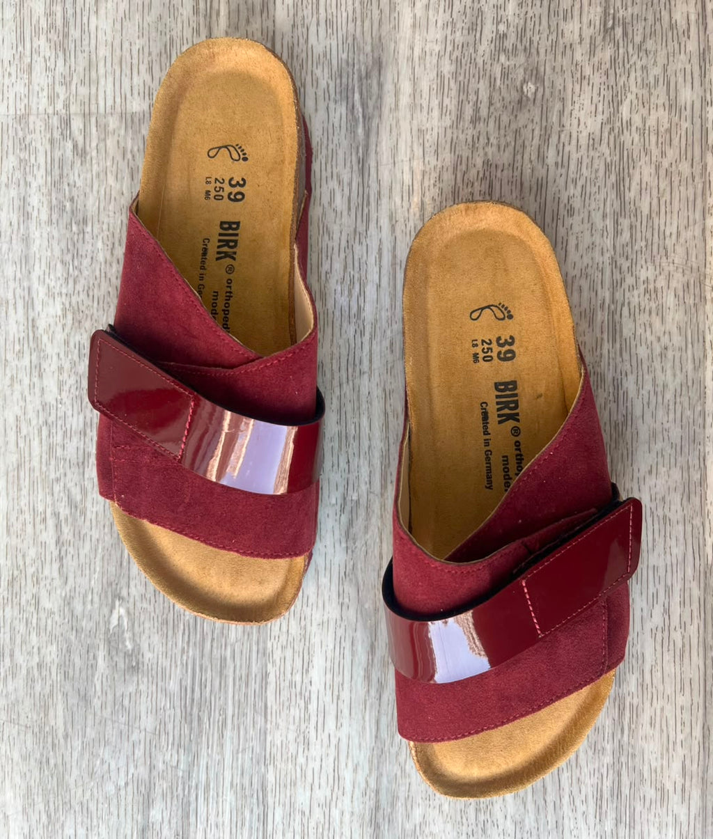 Sandales femme daim bordeaux