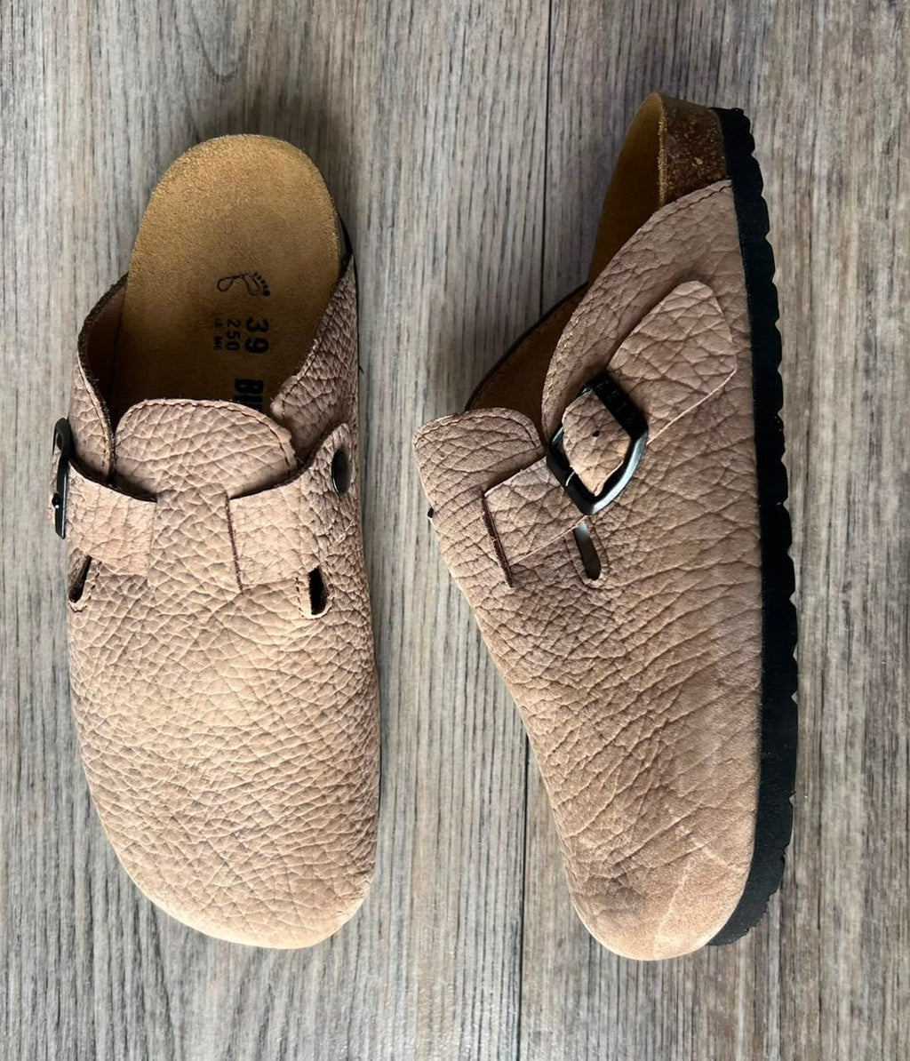 Sabots femme beige croco