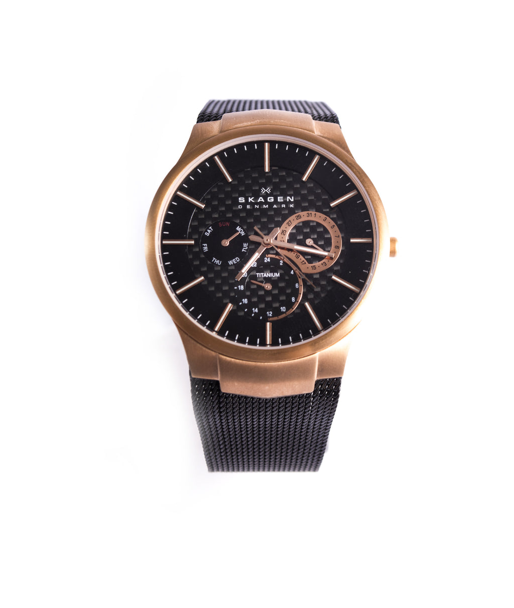 Skagen Men's 809XLTRB Titanium Collection Multifunction Black Mesh Titanium Watch 2004