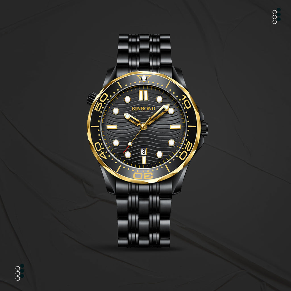 ساعة بينبوند للرجال باللون الأسود الذهبي