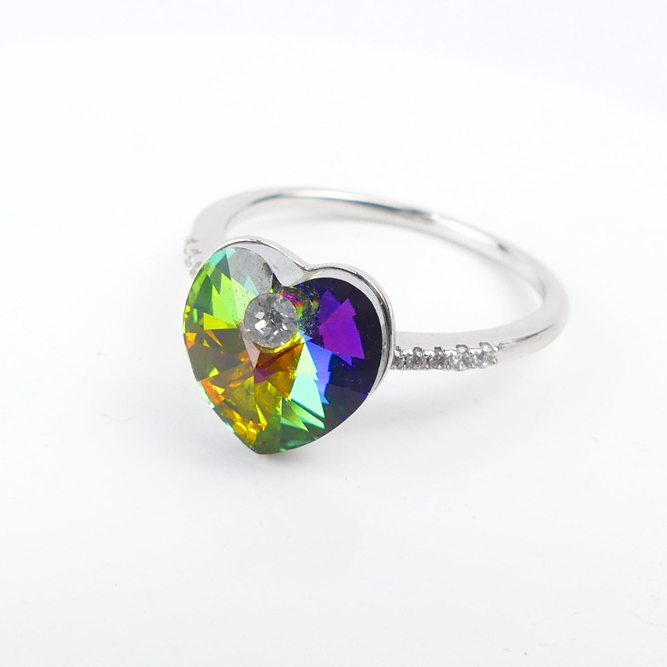 bague coeur verte reflé