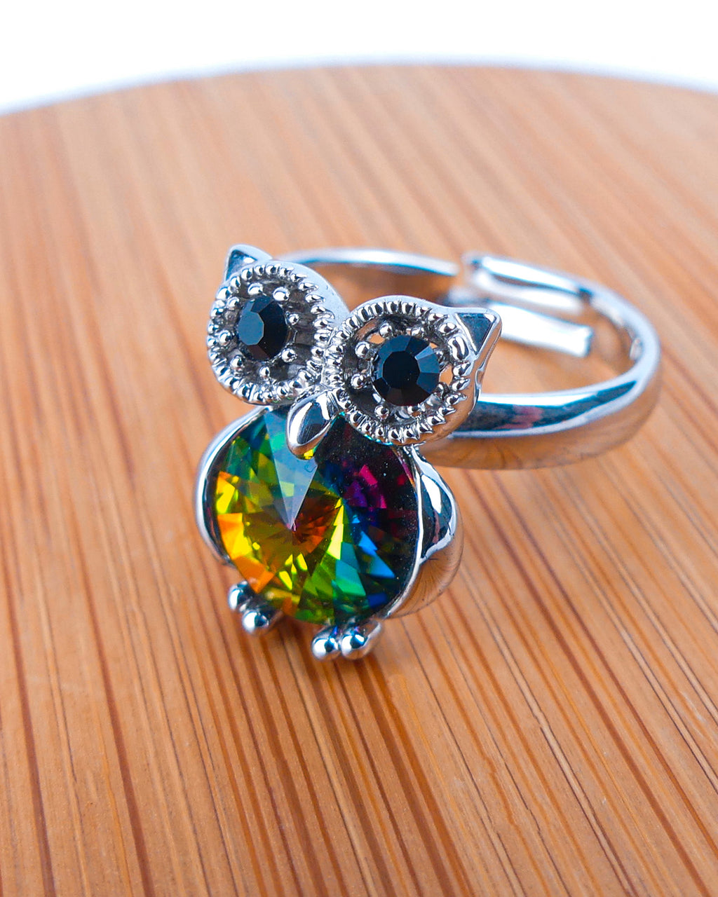 bague pierre hibou verte reflé