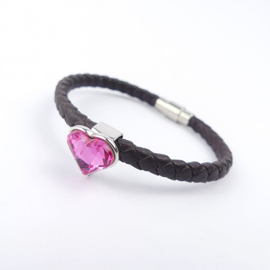 Bracelet cuir cœur rose
