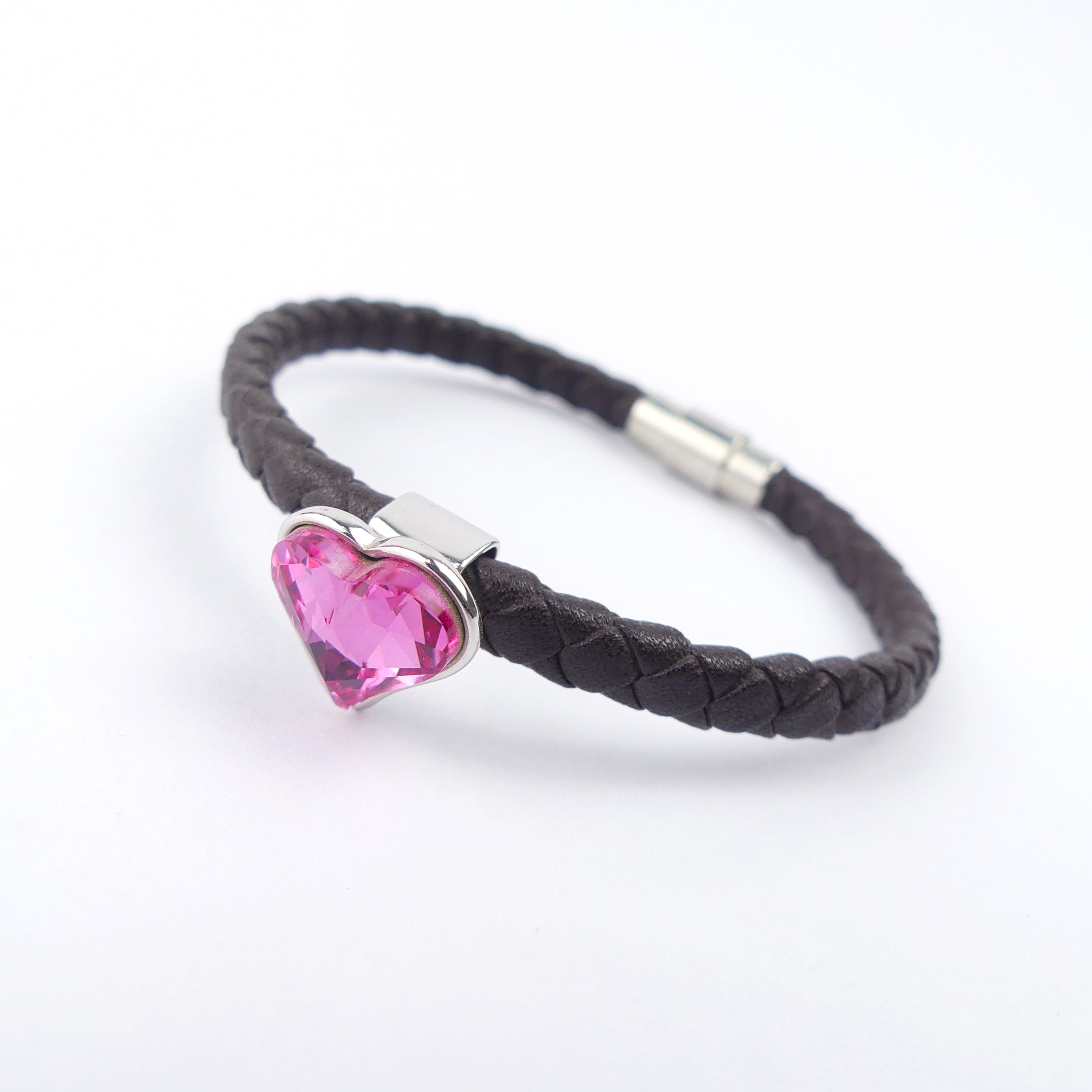 Bracelet cuir cœur rose