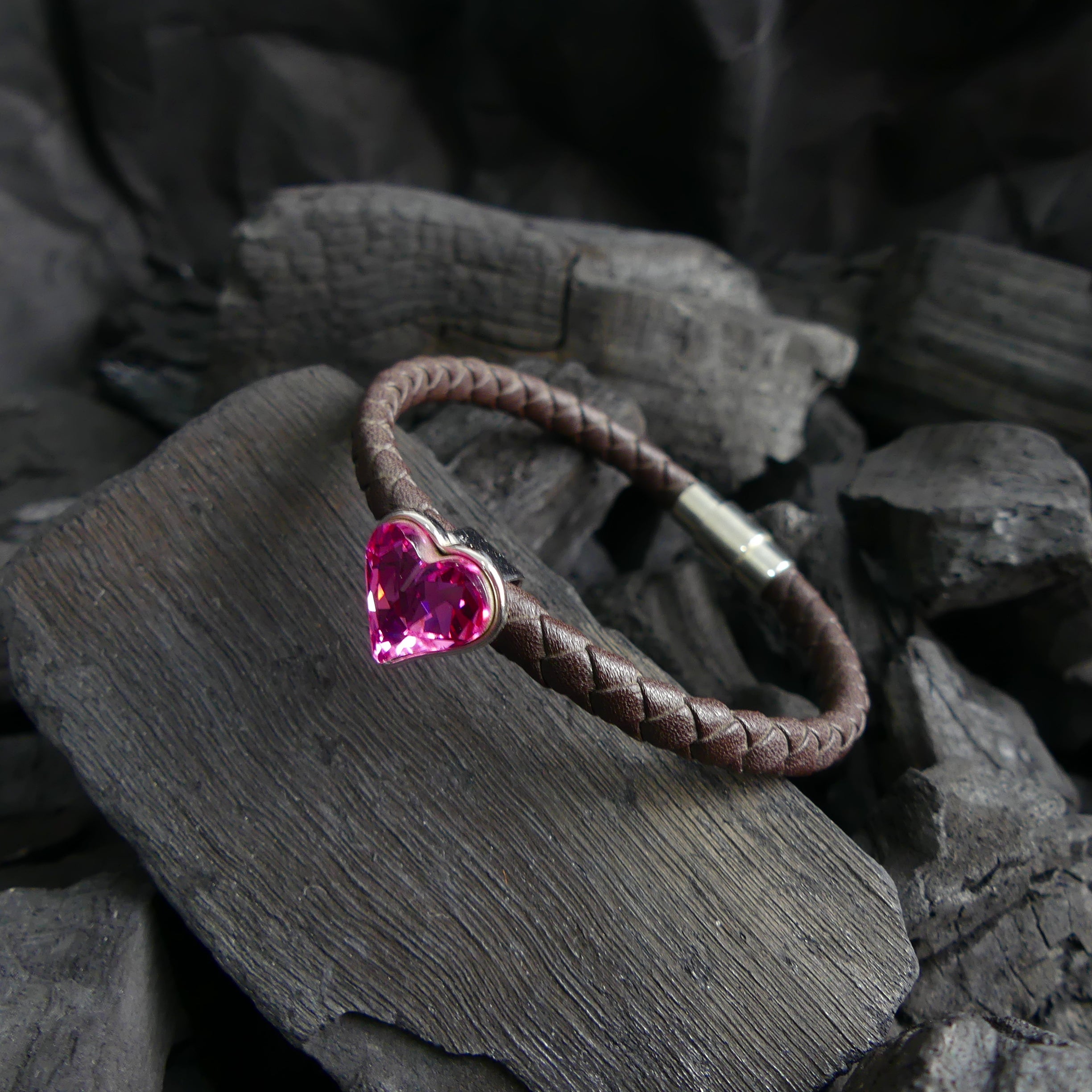 Bracelet cuir cœur rose