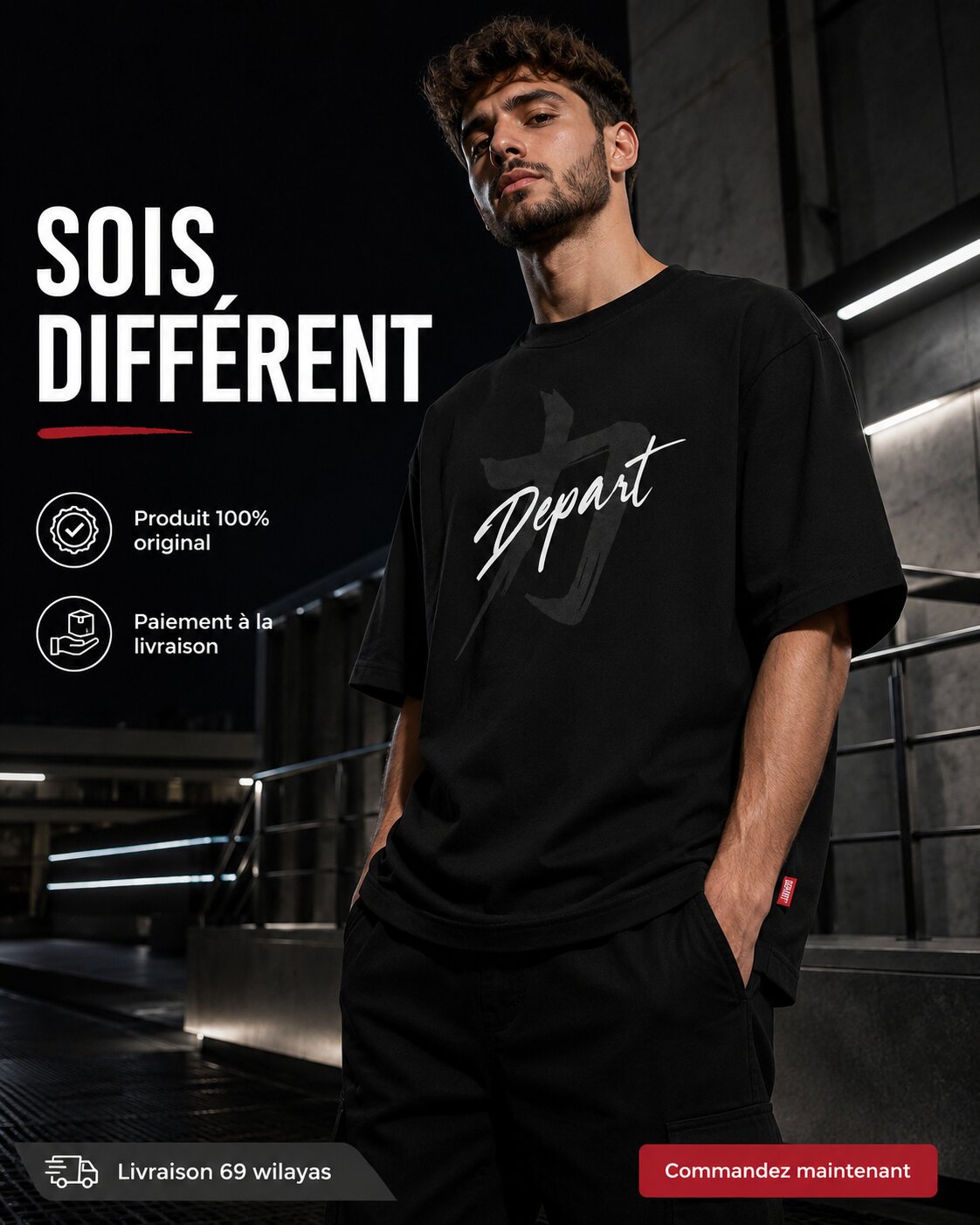 Départ Homme T-shirt Oversize Black MT319-G23-014069