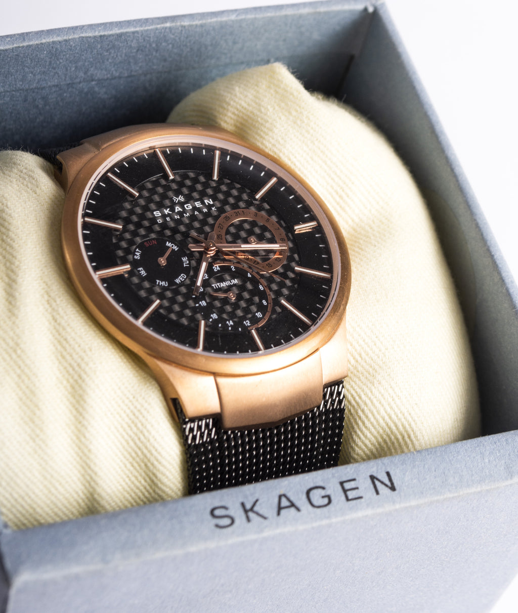 Skagen Men's 809XLTRB Titanium Collection Multifunction Black Mesh Titanium Watch 2004