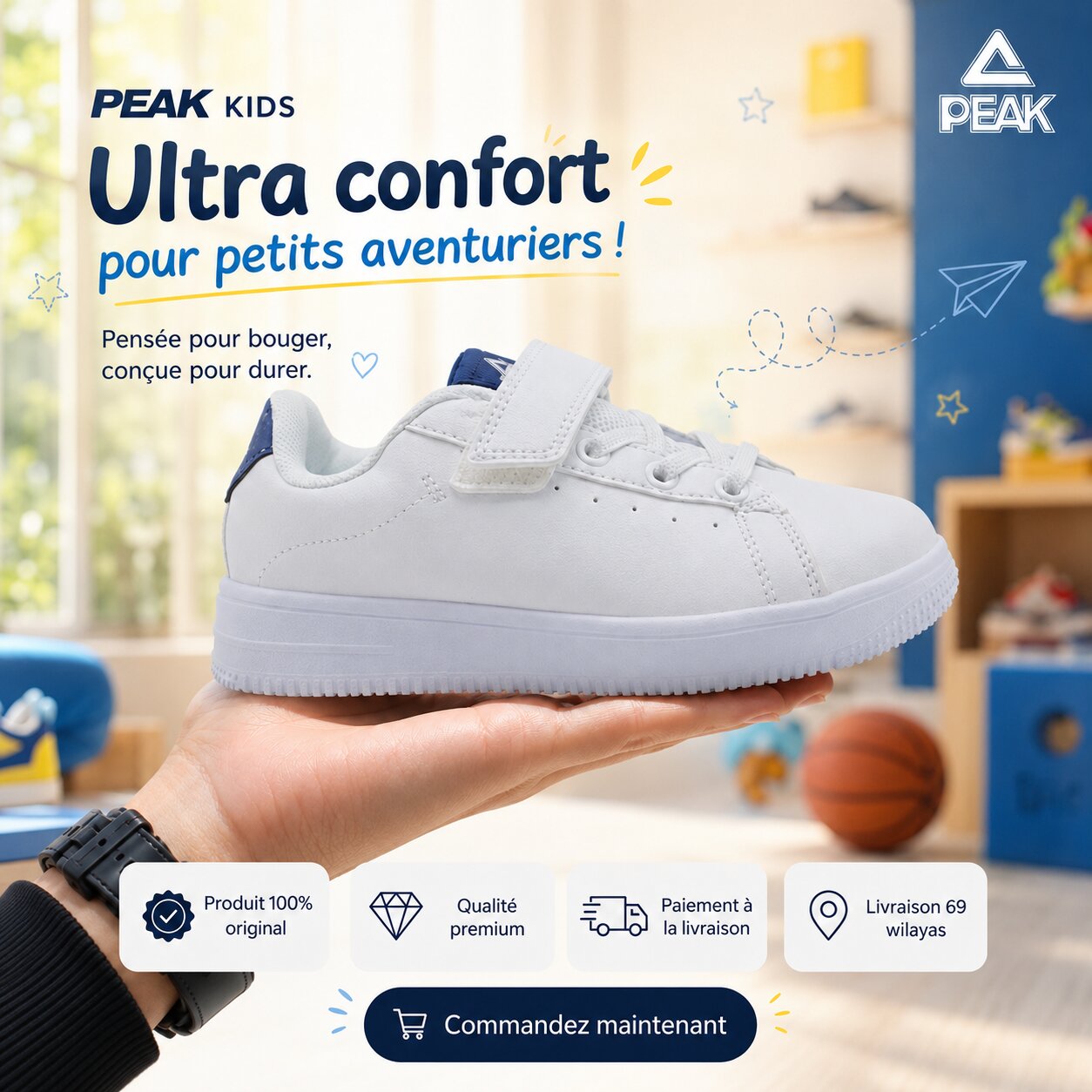 Peak Kids Casual Shoes White Navy EK3901B-1030