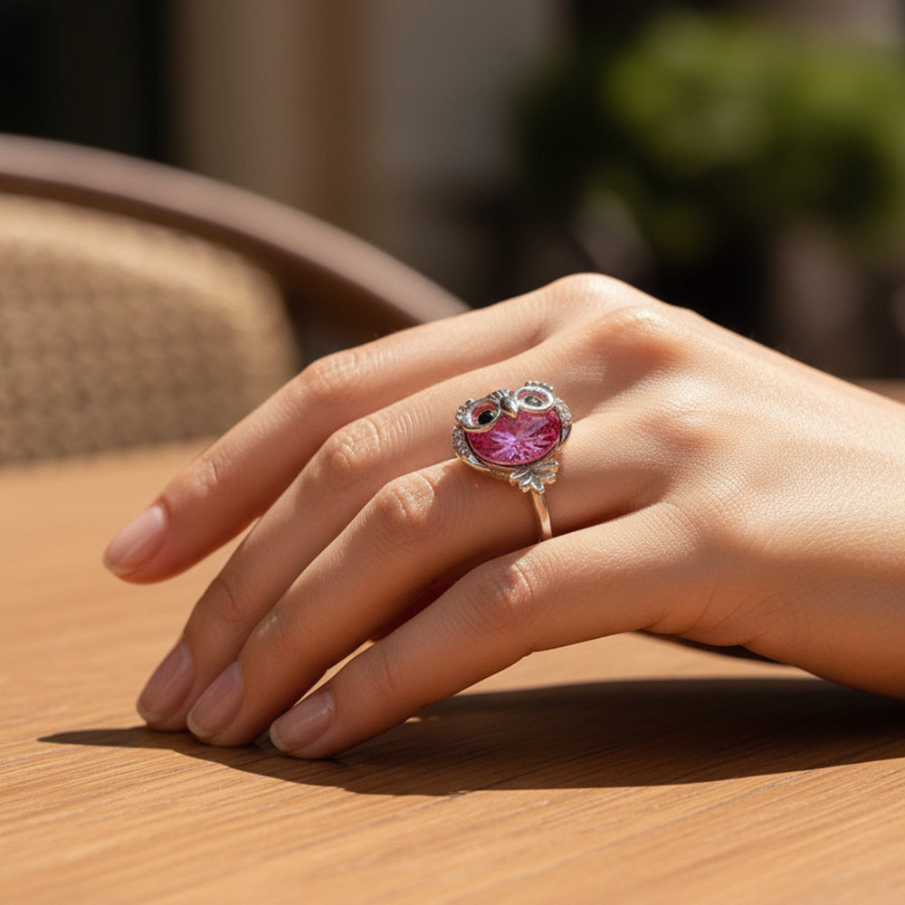 bague pierre hibou rose
