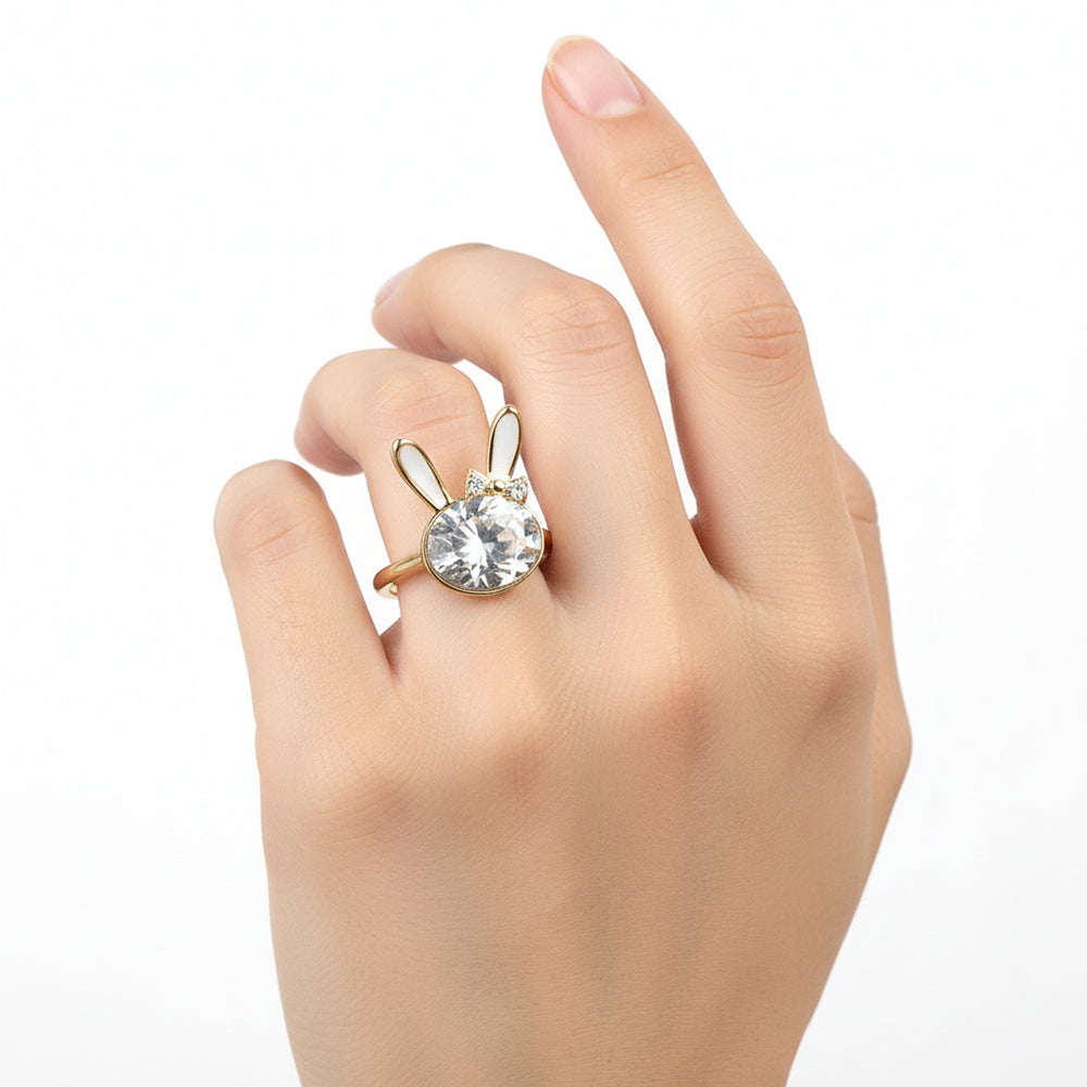 bague lapin blanc -doré-