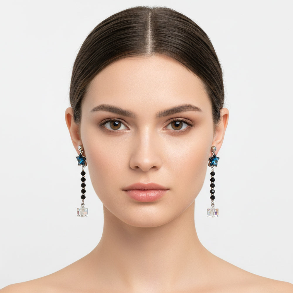 boucle d'oreille pendantes étoile bleu reflet