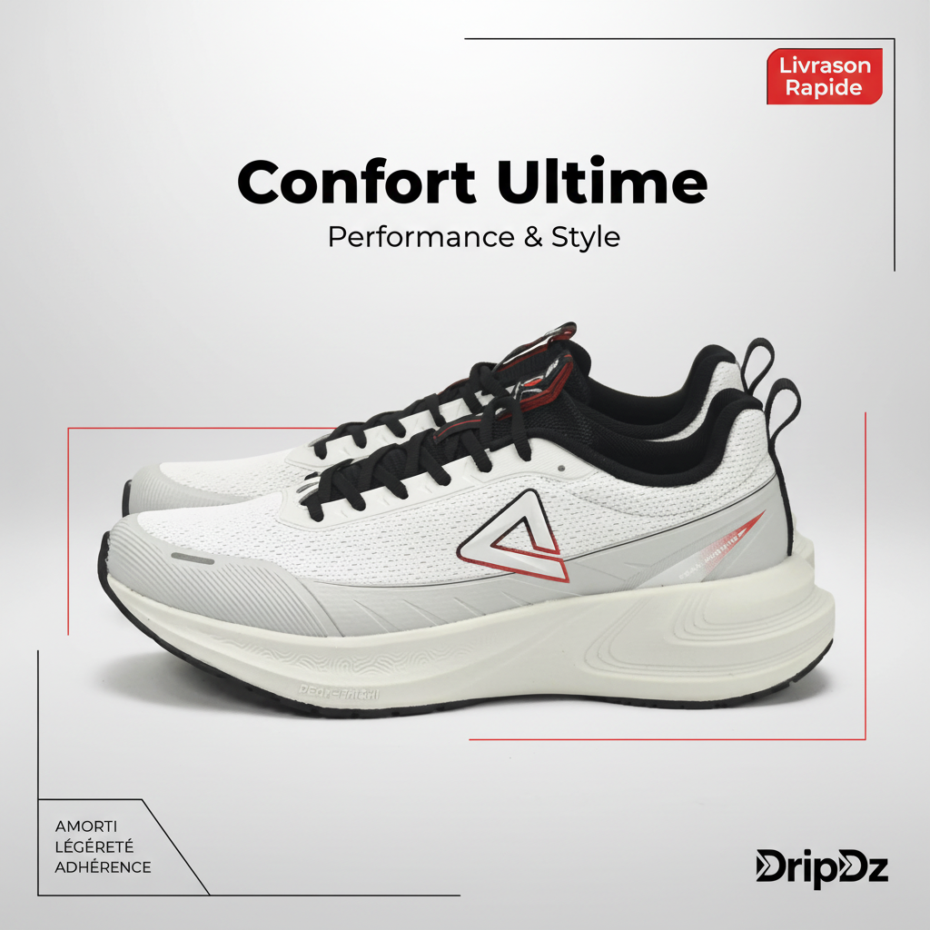 PEAK CUSHION RUNNING SHOES-LT.GREY/BLACK EXT54387H-2220