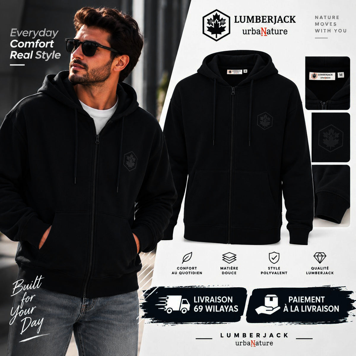 LUMBERJACK ZIP HOODIE LBJ-00201-BLK