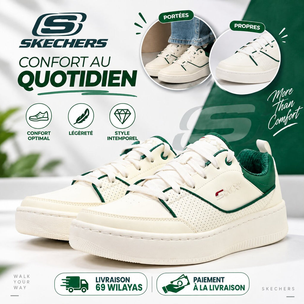 Skechers Sport Court 92 – Ottoman Sneakers Blanc/Vert