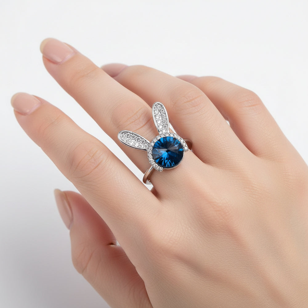 bague lapin bleu nuit -argent -