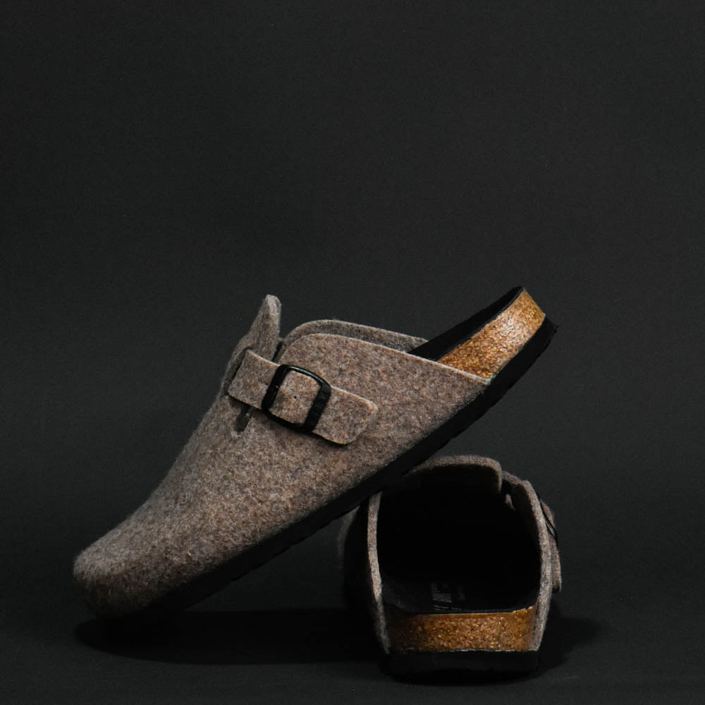 BIRK SABOT FEUTRE MARRON PLANTA NOIR