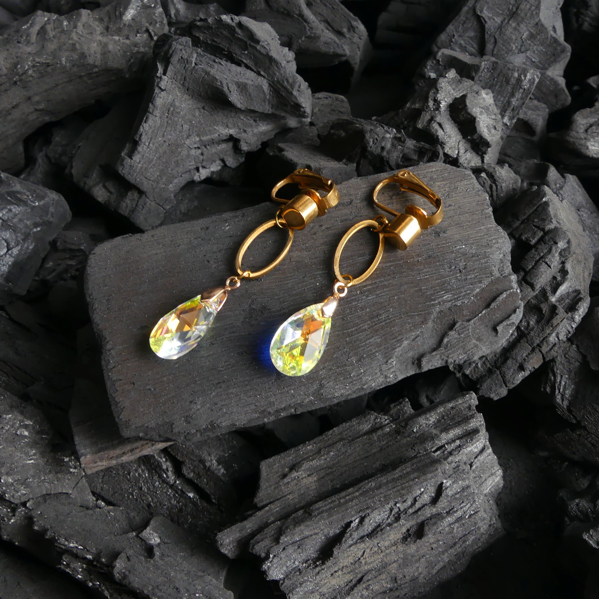 Boucle d'oreille goutte jaune