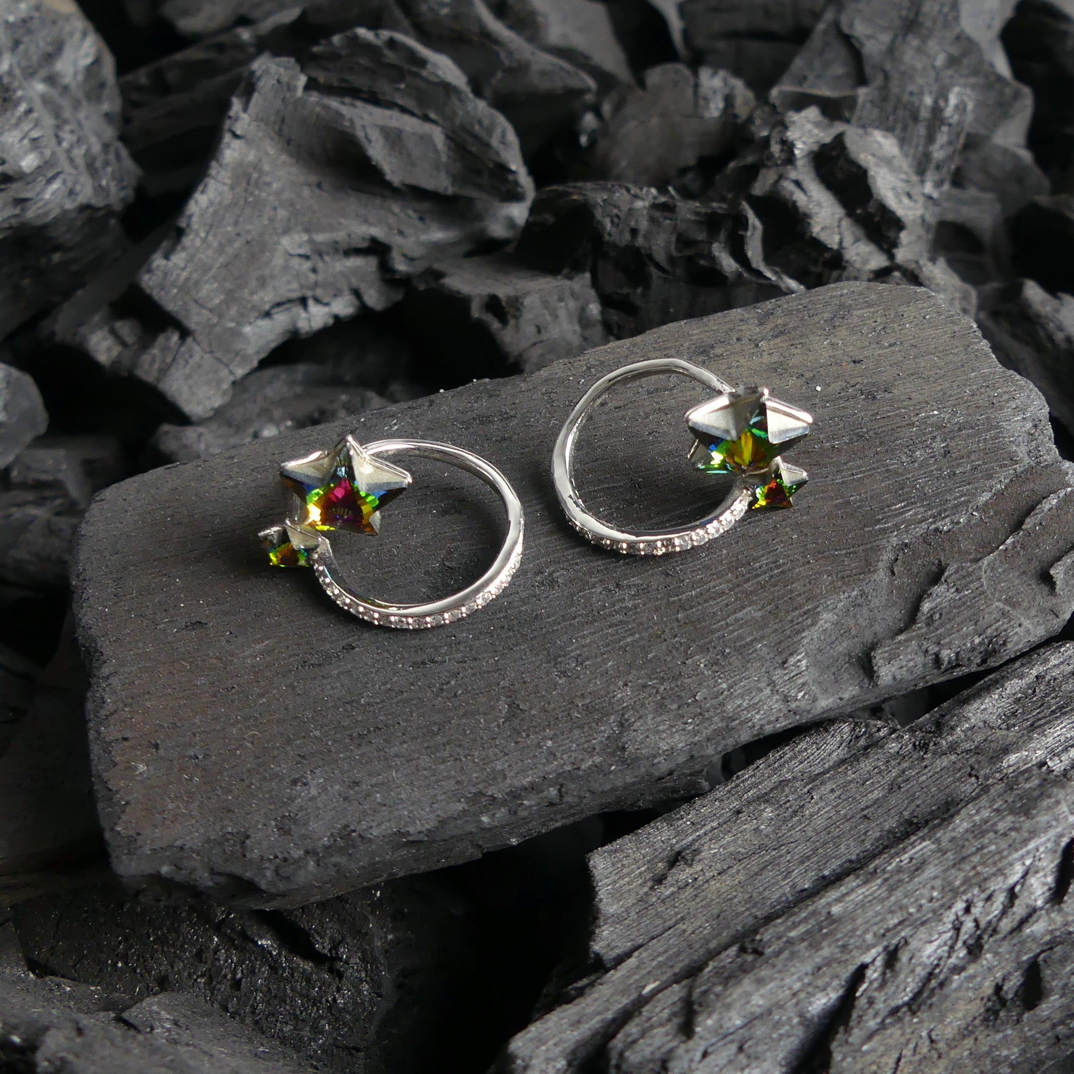 Boucles d'oreilles Etoile vert reflet