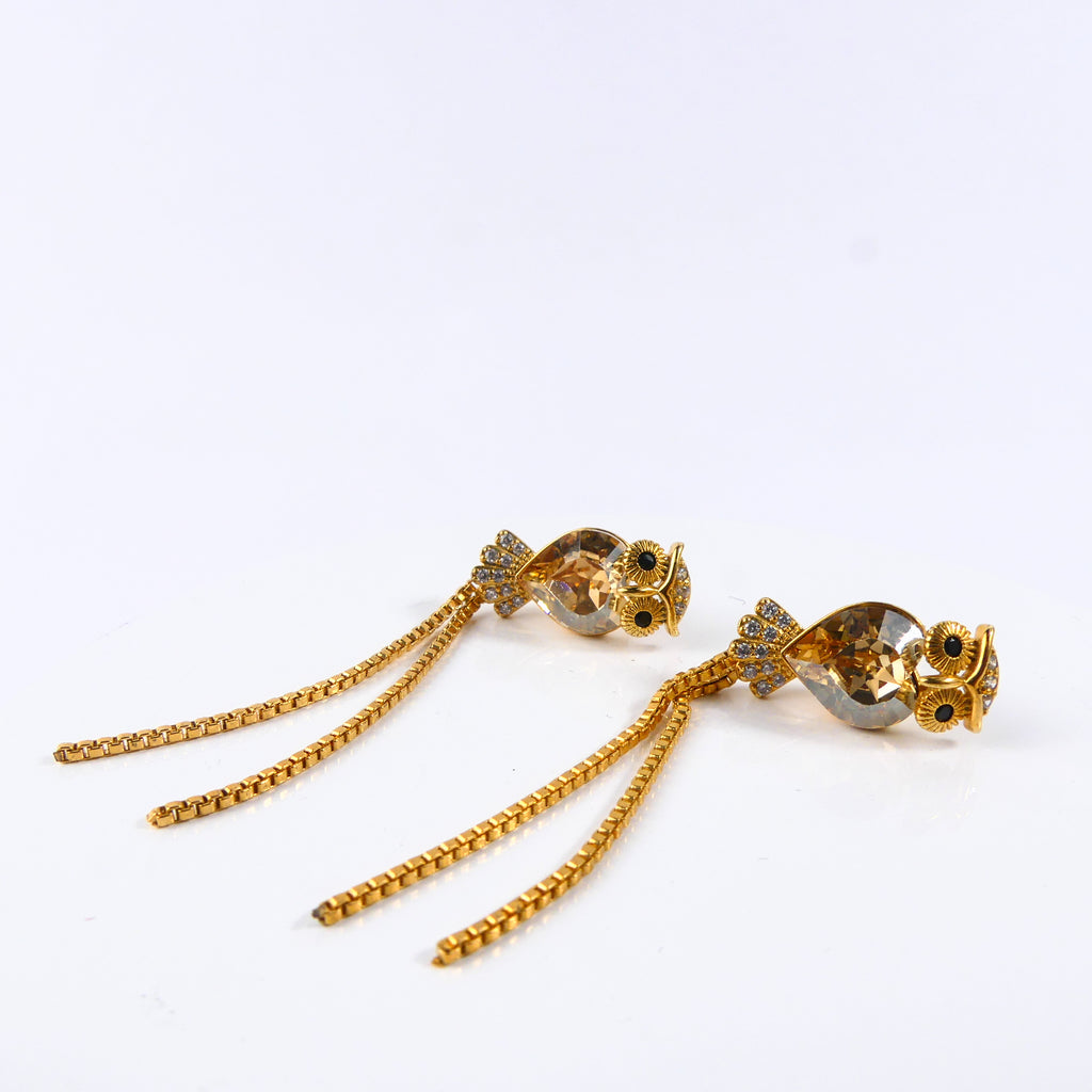 boucle d'oreille pendantes hibou miel