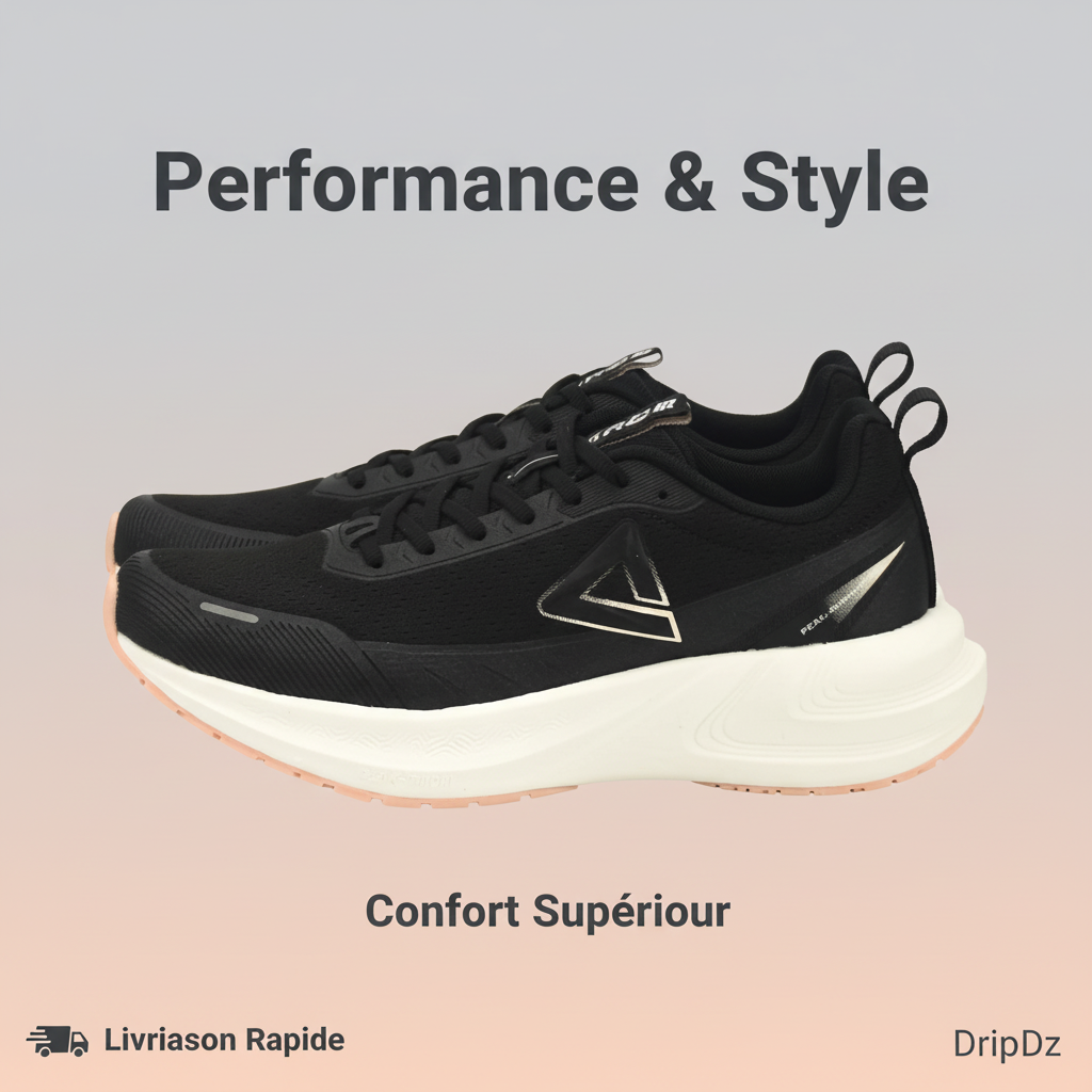 PEAK CUSHION RUNNING SHOES-BLACK/WHITE EXT54388H-Z495