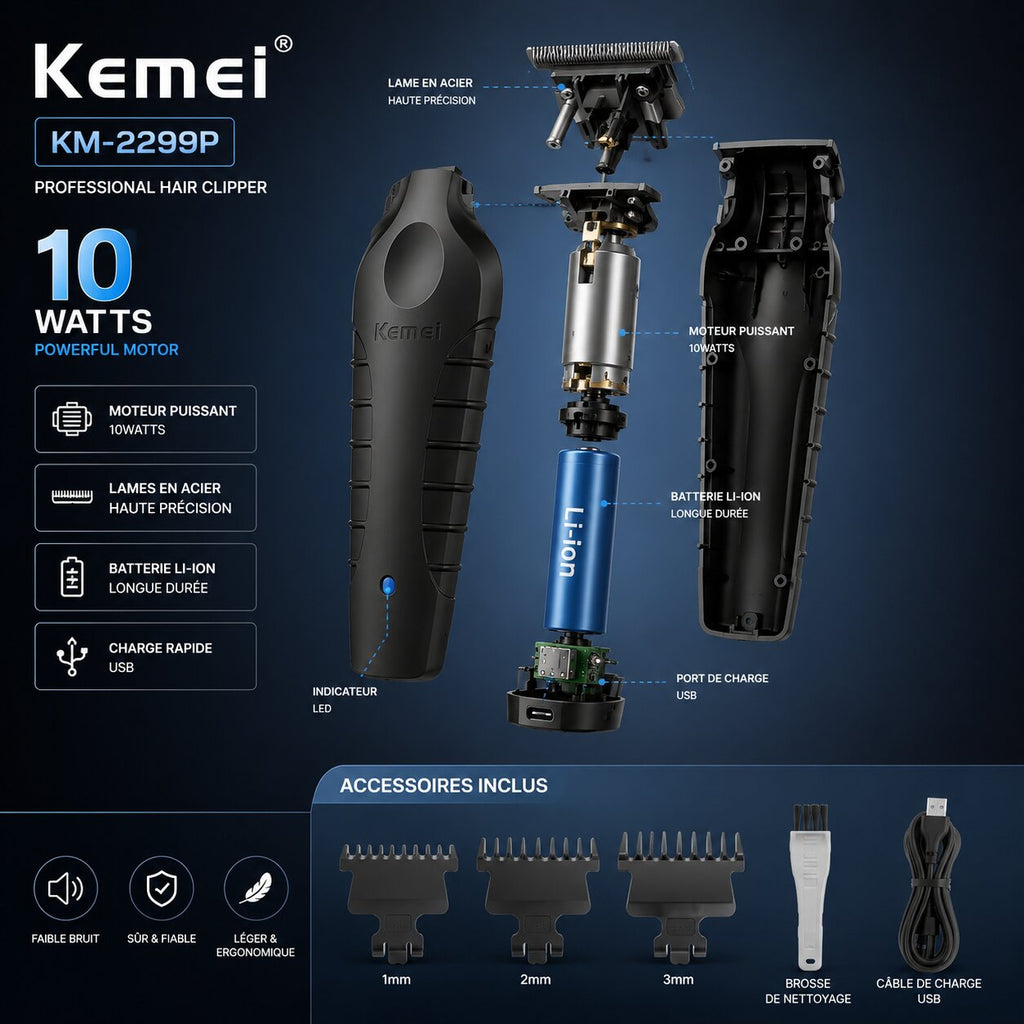 Tondeuse Cheveux Sans Fil KEMEI KM-2299P