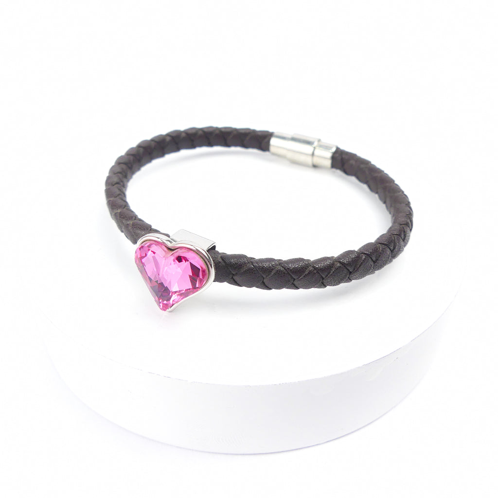 Bracelet cuir cœur rose