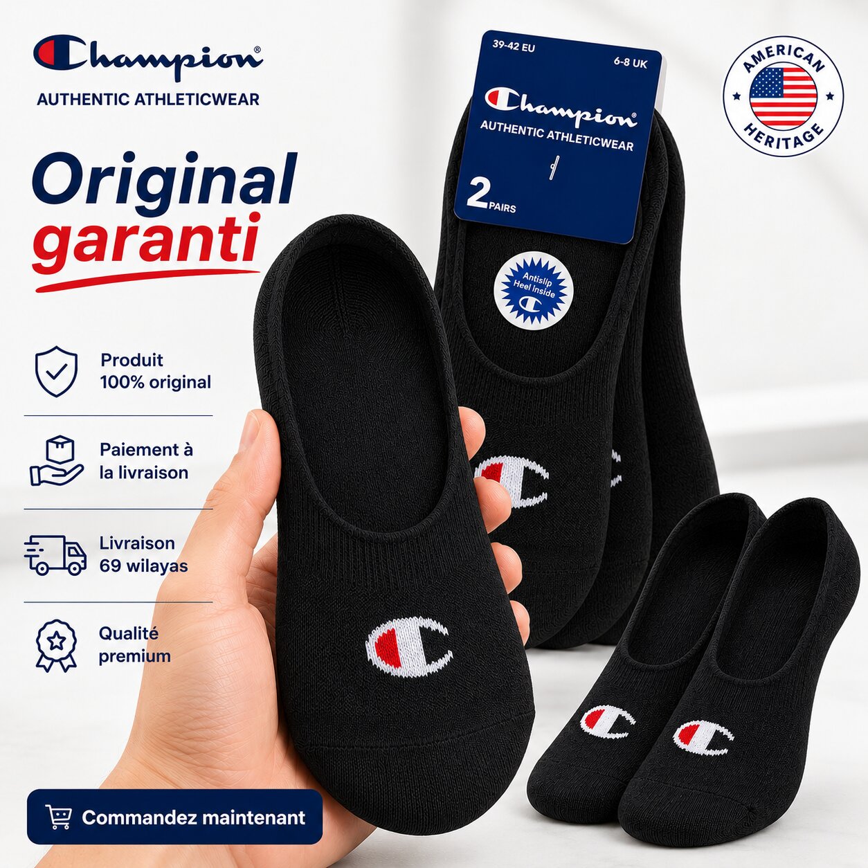 Champion 2-Pack Footie Socks Black U24561-KK001