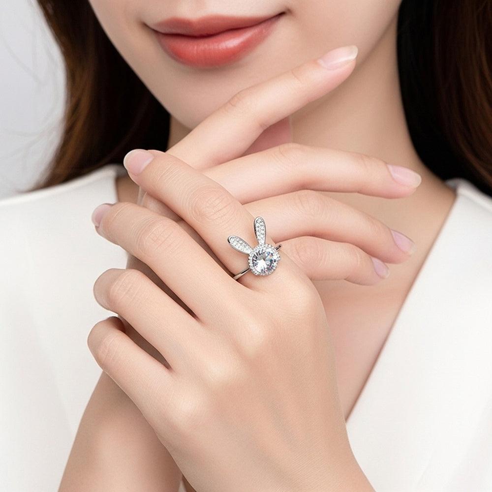 bague lapin blant -argent-