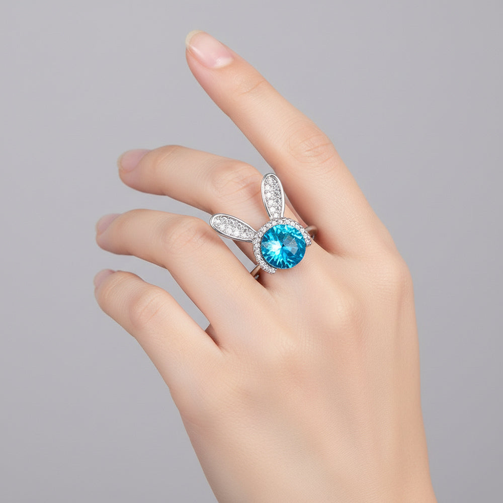 bague lapin bleu -argent-