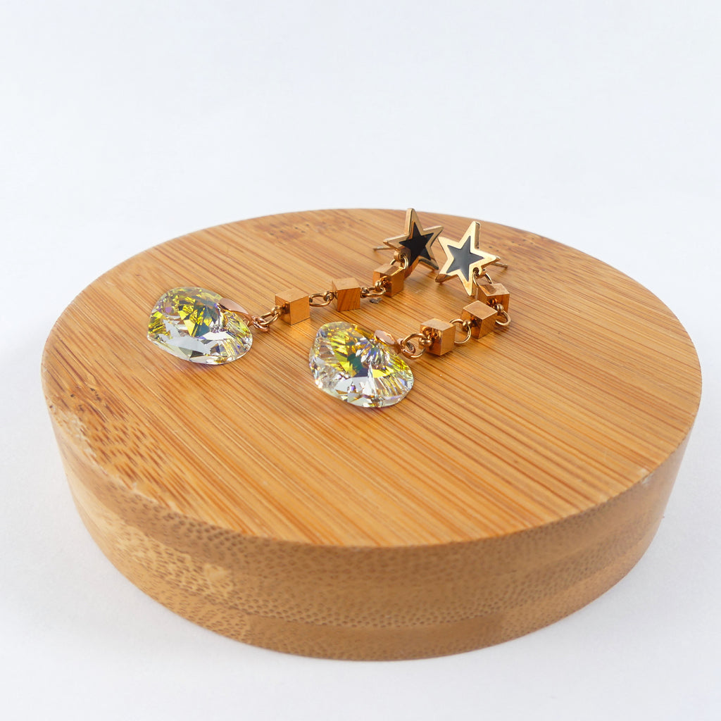 boucle d'oreille pendantes étoile et coeur jaune